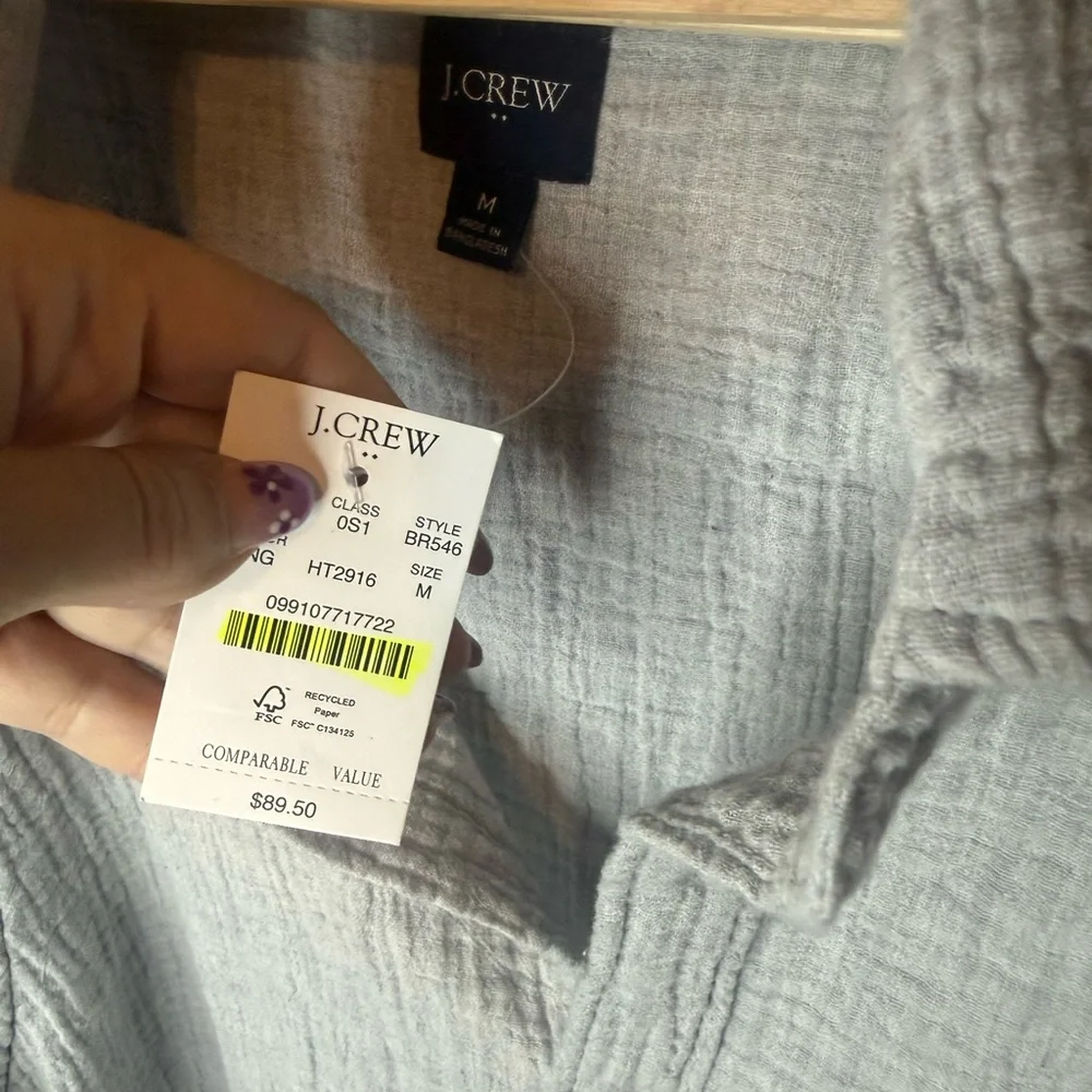J. Crew Men's Light Gray Casual Button Down Shirt soft gauze material